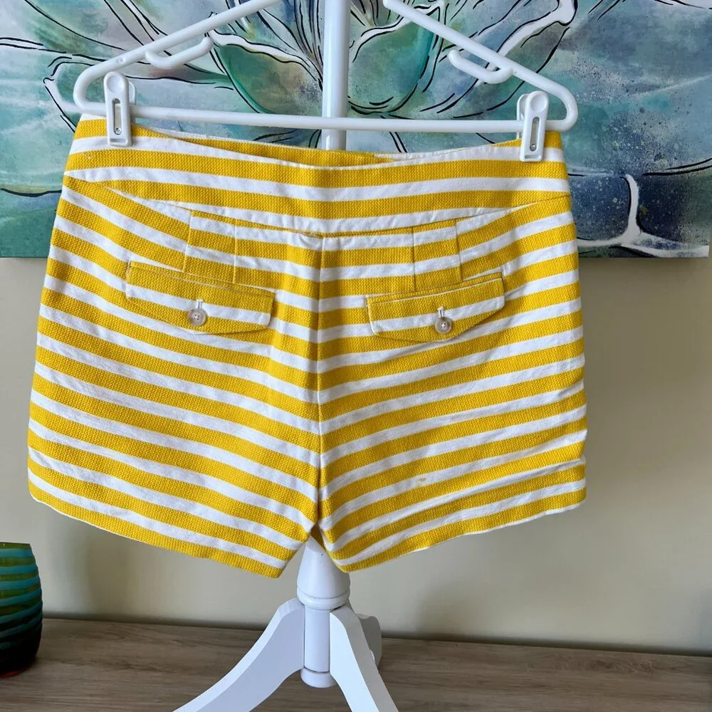 Ann Taylor Yellow White Striped Shorts with Side Sailor Buttons - Picture 3 of 4